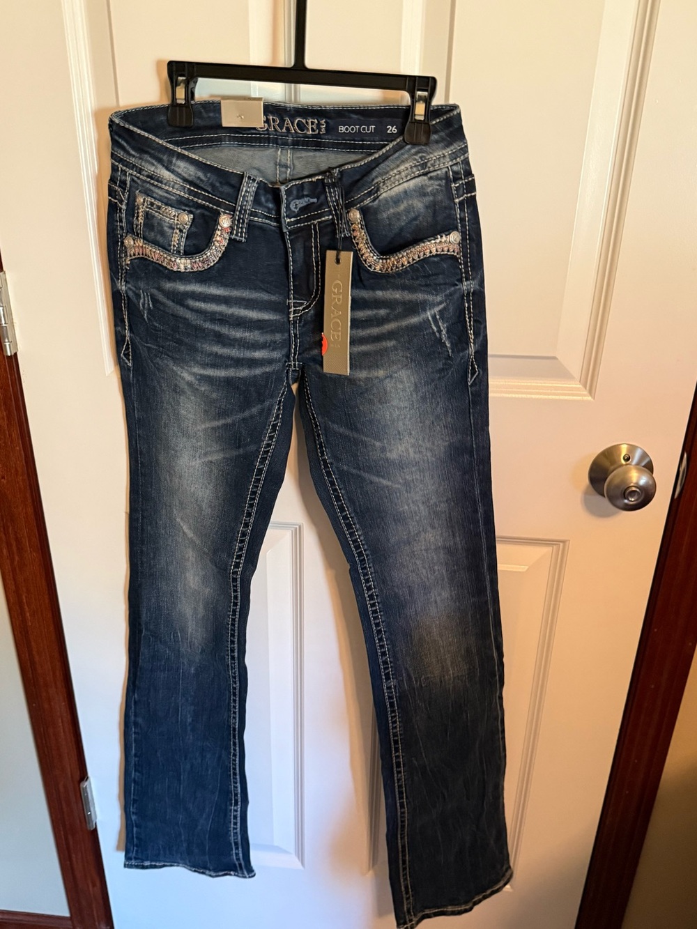 Grace Medium Wash Bootcut Jeans with Embellished Pockets